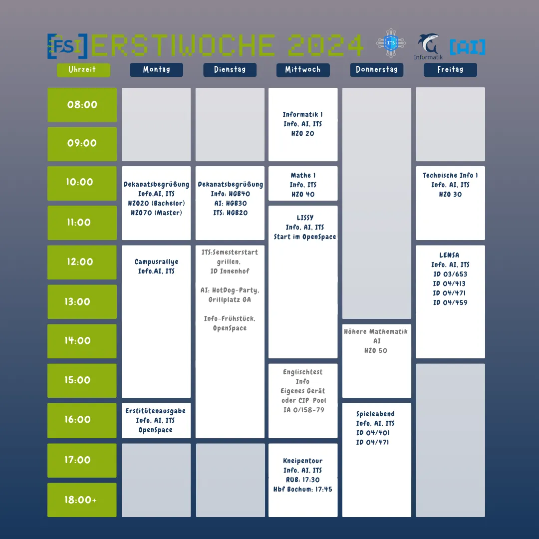 Zeitplan der Erstiwoche 2024